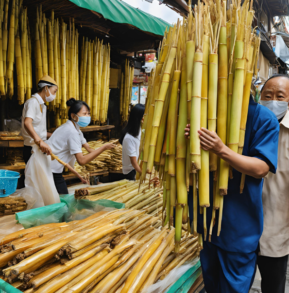 Nhộn nhịp mua mía thân vàng trước ngày vía Ngọc Hoàng