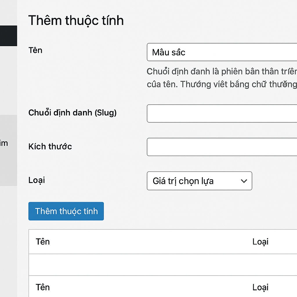 Cách tạo thuộc tính cho sản phẩm trong WooCommerce