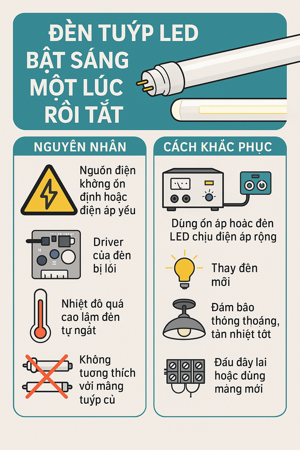 🔧 Đèn LED bật sáng một lúc rồi tắt: Nguyên nhân và cách khắc phục hiệu quả