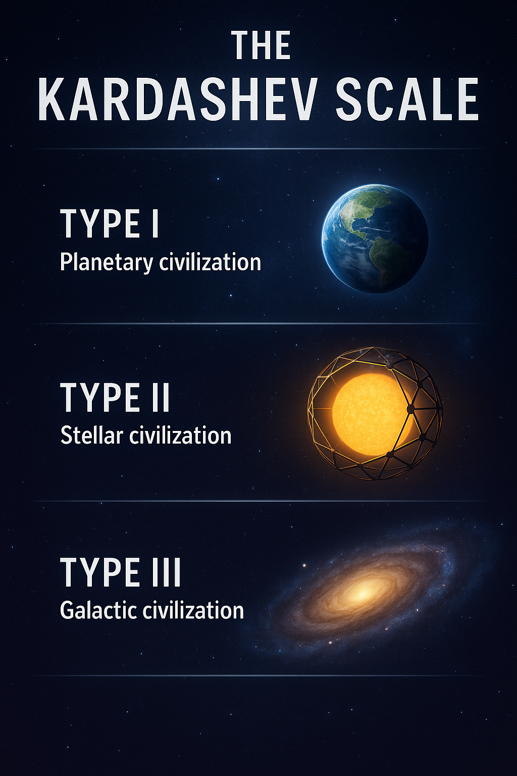 🌌 Thang tiến hóa Kardashev là gì? Phân loại các nền văn minh vũ trụ theo năng lượng