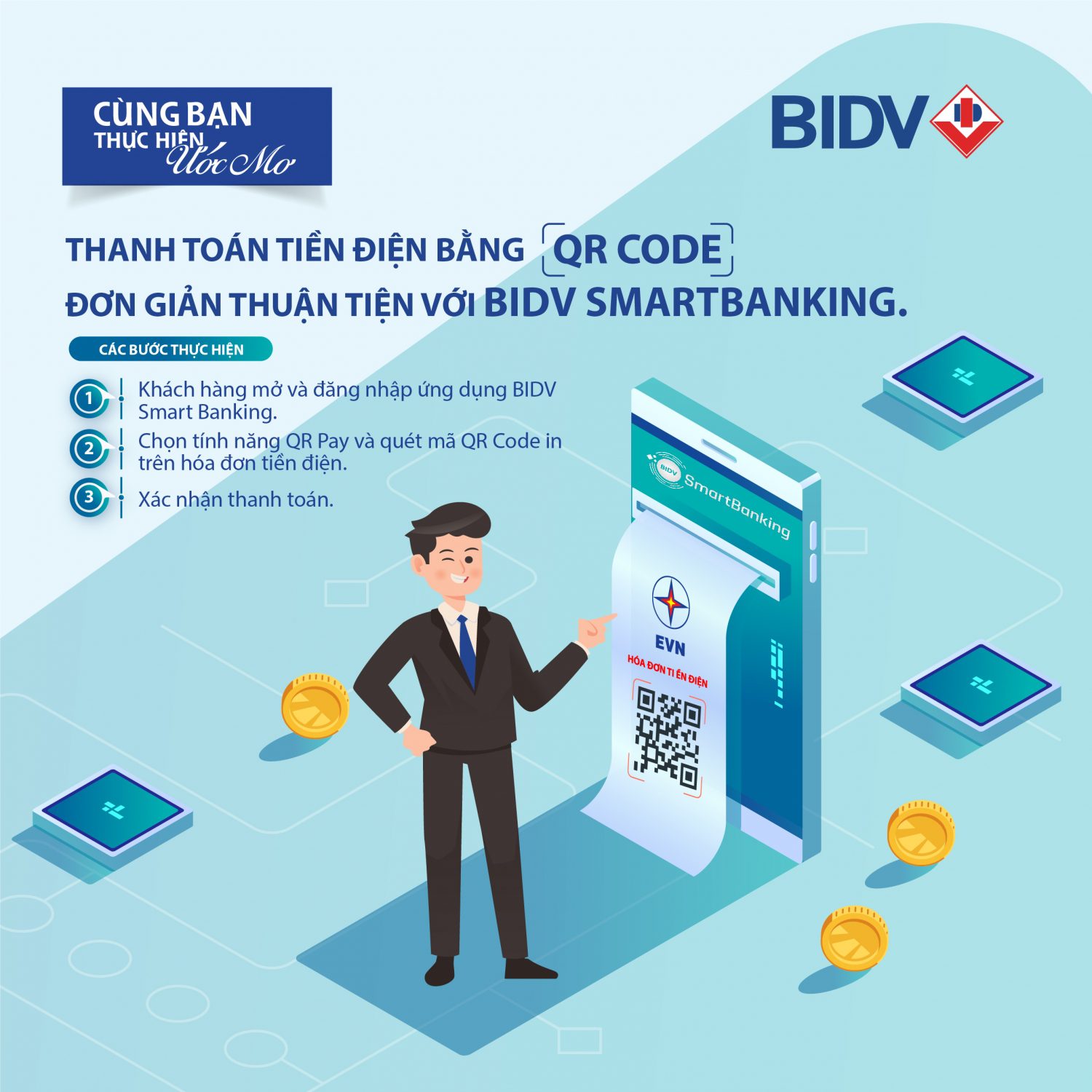 Hướng dẫn thanh toán hóa đơn tiền điện qua BIDV e-Banking